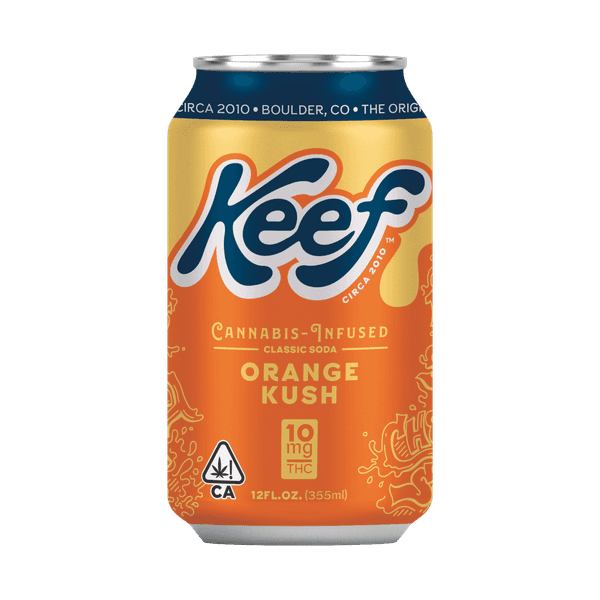 A photograph of Keef 10mg Orange Kush Classic Soda 12oz