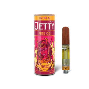 A photograph of Jetty Cartridge High THC 1g Fire OG