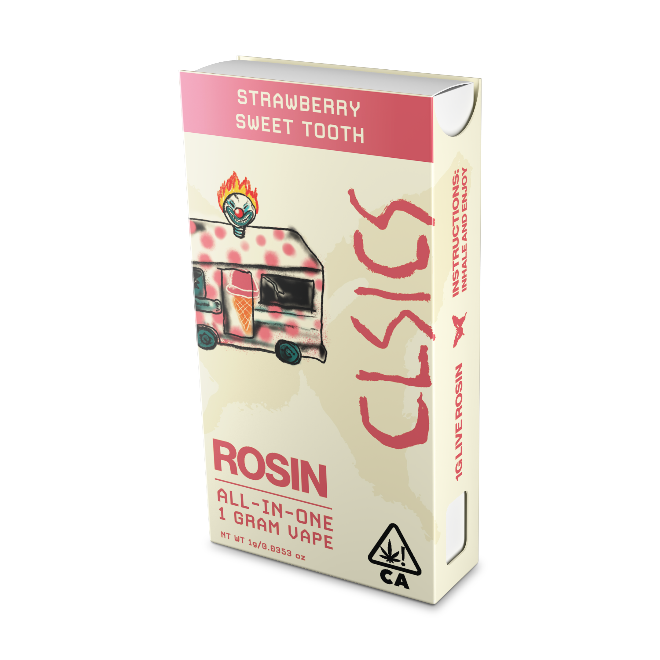 A photograph of CLSICS Live Rosin All-In-One Cartridge 1g Hybrid Sweet Tooth