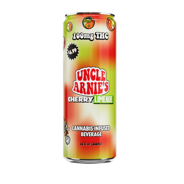 A photograph of Uncle Arnie's Beverage 12oz Cherry Limeade 100mg 12pk