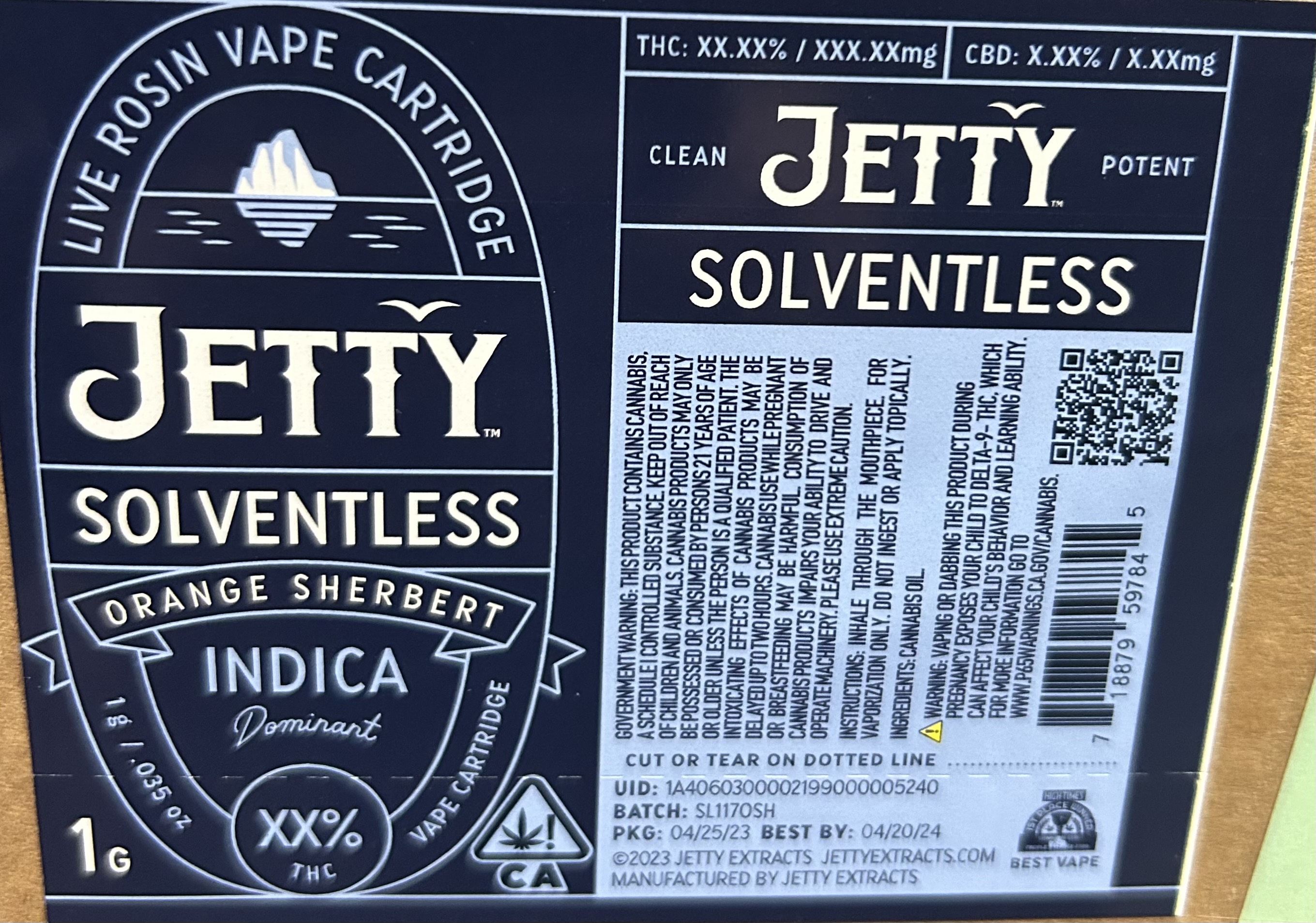 Jetty Cartridge 1g Solventless Orange Sherbert Kiva Customer Portal