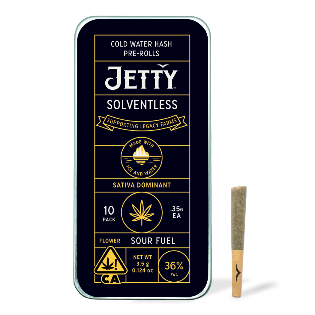 A photograph of Jetty Solventless Preroll Sour Fuel 10pk