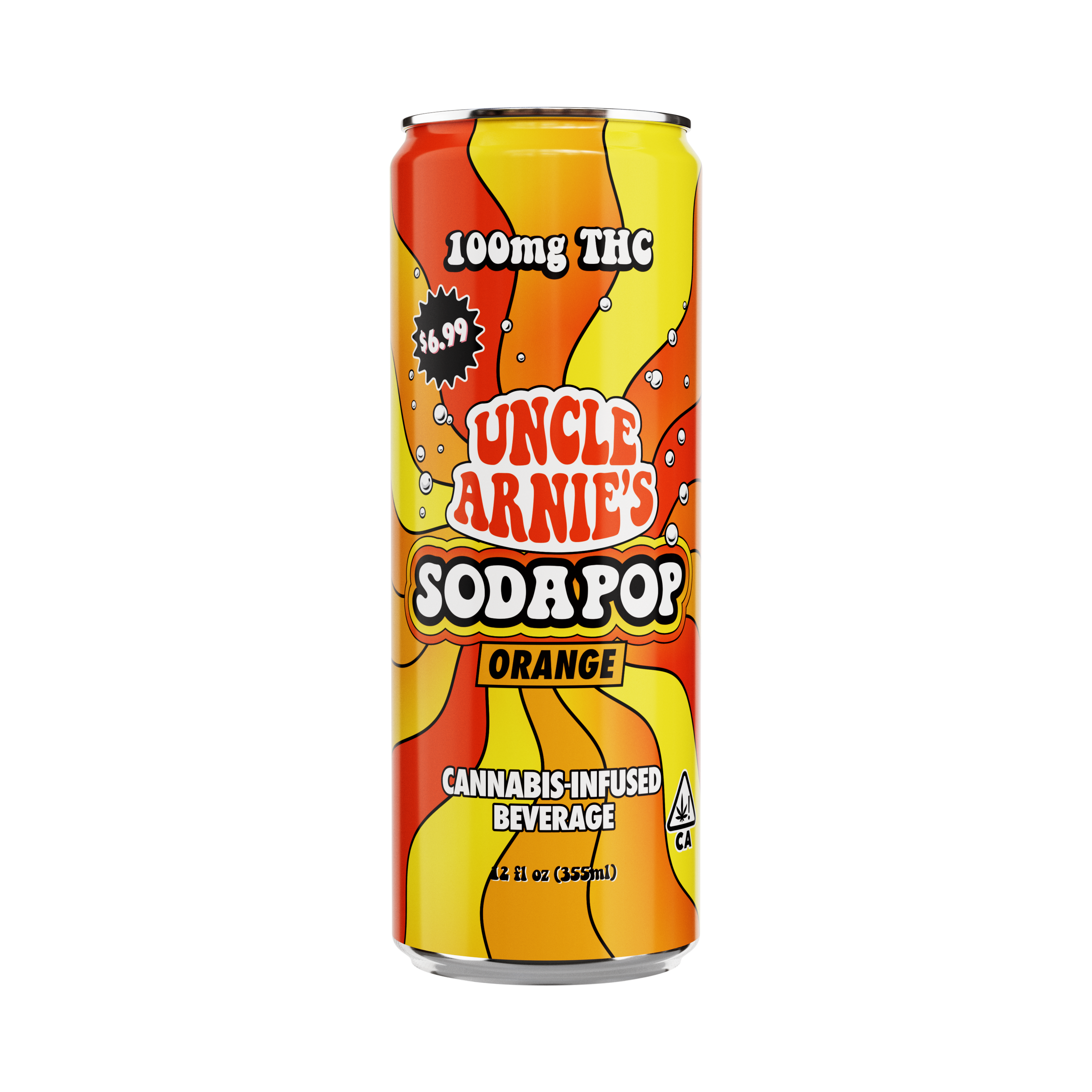 A photograph of Uncle Arnie's Beverage 12oz Orange Soda 100mg