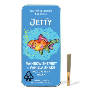 A photograph of Jetty Live Resin Preroll Rainbow Sherbet x Vanilla Shake 10pk