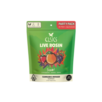 A photograph of CLSICS Live Rosin Gummies Sativa Sour 20-Piece