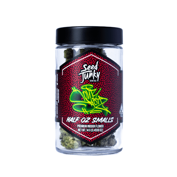 A photograph of Seed Junky Smalls Flower 14g Sativa Sour Shotz