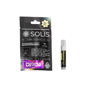 A photograph of Solis Diamond Enhanced Cartridge 1g Indica Purple Lotus