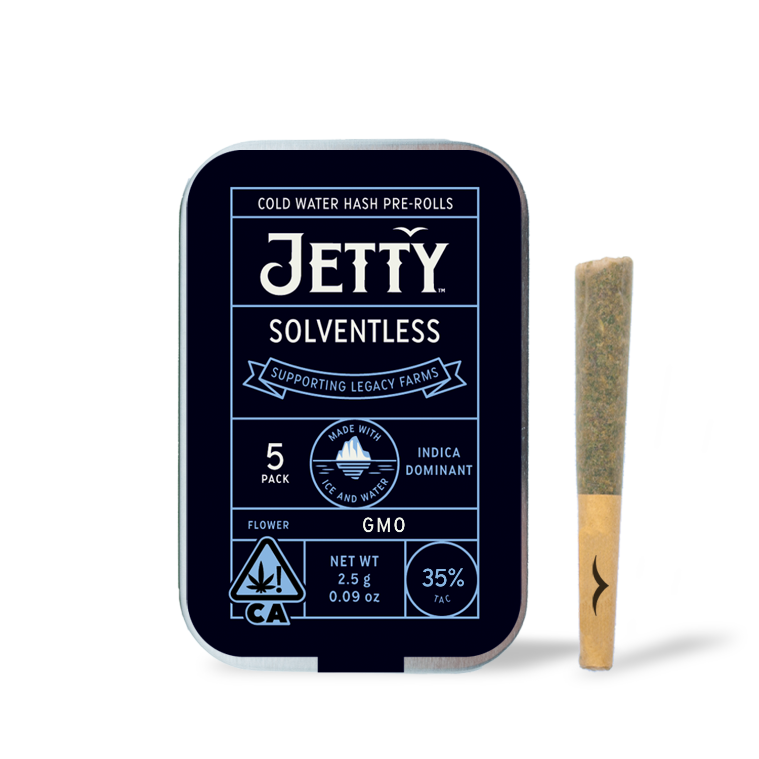 A photograph of Jetty Solventless Preroll GMO 5pk