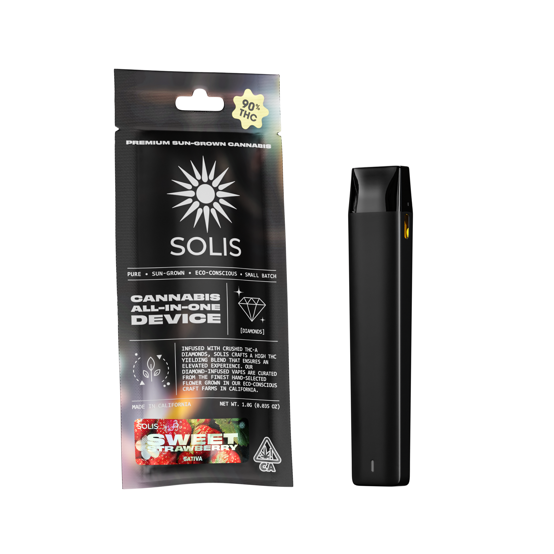 A photograph of Solis Diamond Enhanced All-In-One 1g Sativa Sweet Strawberry