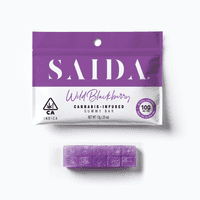 A photograph of Saida Gummy Bar 100mg Indica Wild Blackberry