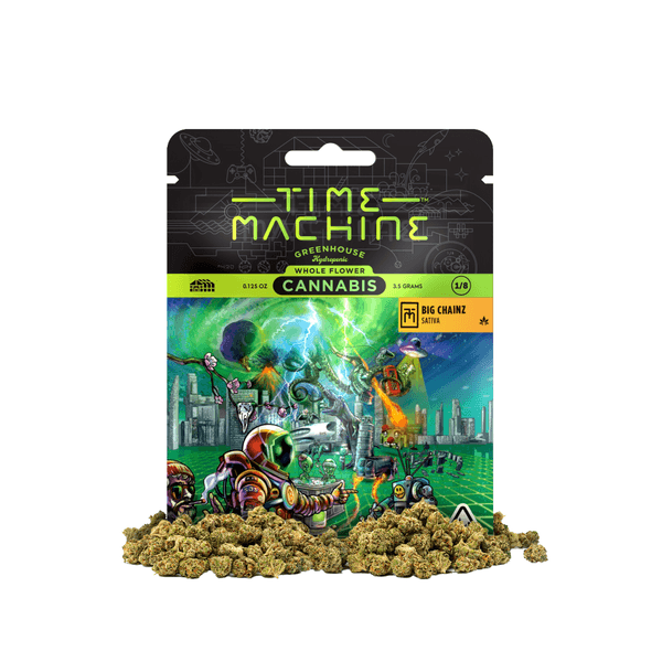 A photograph of Time Machine Flower 3.5g Sativa Big Chainz 16ct