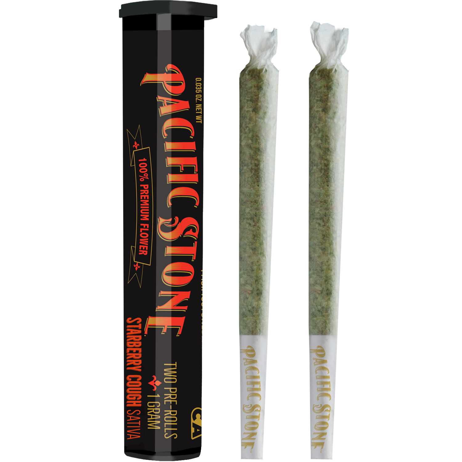 A photograph of Pacific Stone Preroll 0.5g Sativa Starberry Cough 2-Pack 1.0g